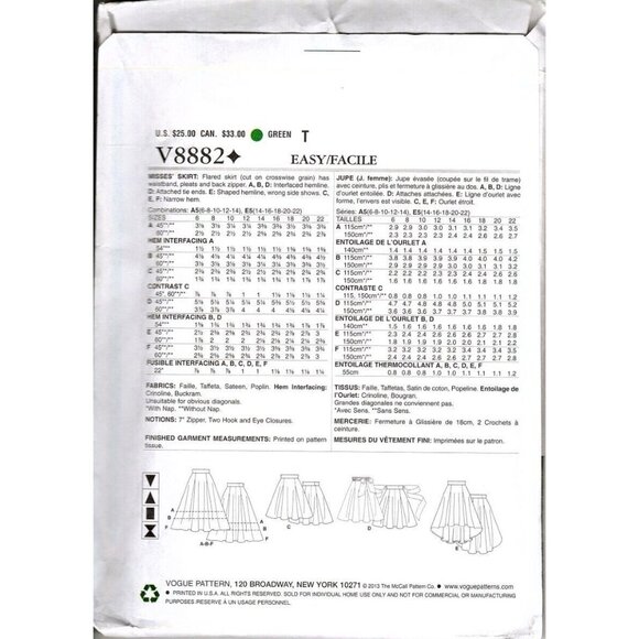 Vogue V8882 Misses 6 to 14 Flared Skirts 4 Variations Uncut Sewing Pattern - Picture 2 of 3